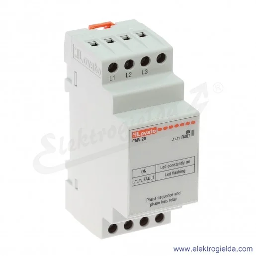 PMV20A575 Przekaźnik kontrolny Ue 208...575VAC do układów trójfazowych bez przewodu neutralnego, wykrywa zanik i kolejność faz,  PMV20A575 Przekaźnik kontrolny Ue 208...575VAC do układów trójfazowych bez przewodu neutralnego, wykrywa zanik i kolejność faz,