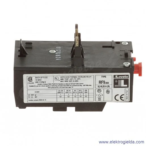 Przekaźnik termiczny 11RF9033 zakres regulacji 0,2-0,33A Przekaźnik termiczny 11RF9033 zakres regulacji 0,2-0,33A