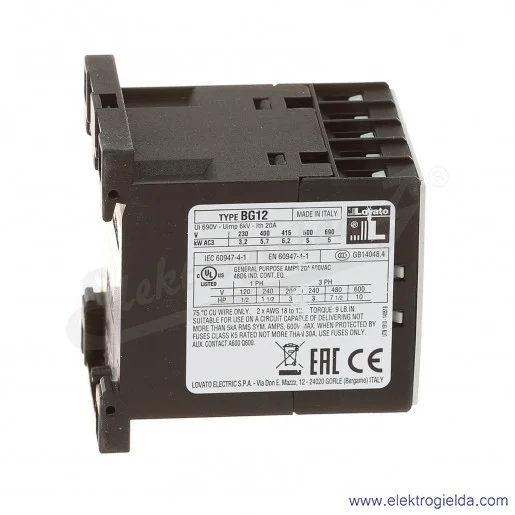 Stycznik BG1210A024 24VAC Ith 20A AC3/400V  5,7KW, 1NO Stycznik BG1210A024 24VAC Ith 20A AC3/400V  5,7KW, 1NO