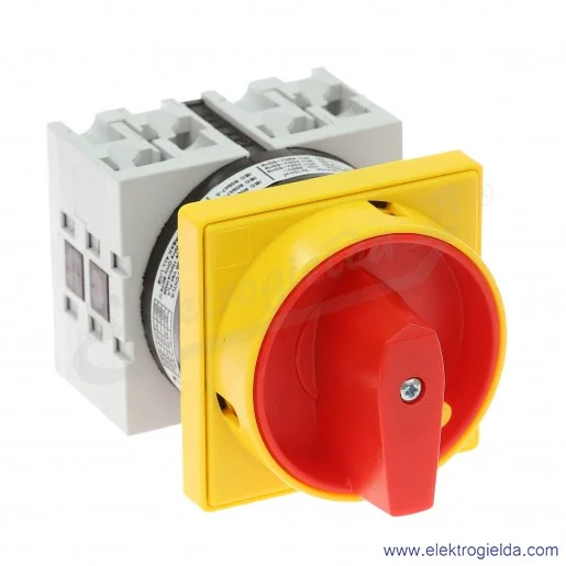 Łącznik krzywkowy GX3210U25 0-1, 3 tory 32A, AC3/400V 11KW, pokrętło żółto-czerwone z możliwością blokady, bez obudowy Łącznik krzywkowy GX3210U25 0-1, 3 tory 32A, AC3/400V 11KW, pokrętło żółto-czerwone z możliwością blokady, bez obudowy