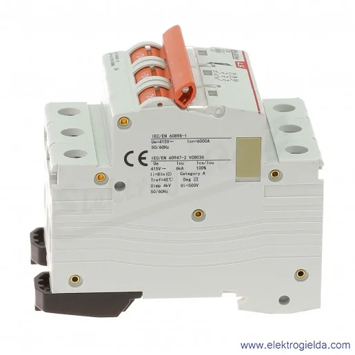 Wyłącznik nadprądowy BKN 3P, charakterystyka C, 6A Wyłącznik nadprądowy BKN 3P, charakterystyka C, 6A