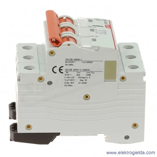 Wyłącznik nadprądowy BKN 3P, charakterystyka C, 4A Wyłącznik nadprądowy BKN 3P, charakterystyka C, 4A