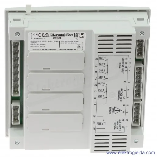 Regulator współczynnika mocy biernej DCRG8 automatyczny, 8 stopni przekaźnikowych Regulator współczynnika mocy biernej DCRG8 automatyczny, 8 stopni przekaźnikowych