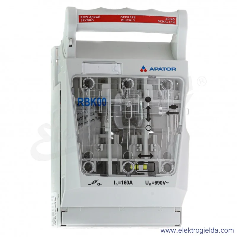 Rozłącznik izolacyjny bezpiecznikowy RBK 00 160A, zaciski  mostkowe (S) 4-50 mm2 Rozłącznik izolacyjny bezpiecznikowy RBK 00 160A, zaciski  mostkowe (S) 4-50 mm2