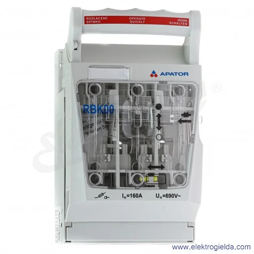 Rozłącznik izolacyjny bezpiecznikowy RBK 00 160A, zaciski  mostkowe (S) 4-50 mm2 Rozłącznik izolacyjny bezpiecznikowy RBK 00 160A, zaciski  mostkowe (S) 4-50 mm2