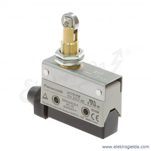Wyłącznik krańcowy AZ7311CE, 125VDC, 250VAC, 10A, trzpień ze wdłużną rolką 12,5mm Wyłącznik krańcowy AZ7311CE, 125VDC, 250VAC, 10A, trzpień ze wdłużną rolką 12,5mm