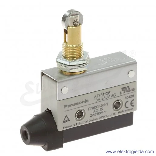 Wyłącznik krańcowy AZ7311CE, 125VDC, 250VAC, 10A, trzpień ze wdłużną rolką 12,5mm Wyłącznik krańcowy AZ7311CE, 125VDC, 250VAC, 10A, trzpień ze wdłużną rolką 12,5mm