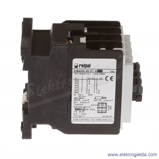 Stycznik CRNI09-30-01-A024V, 4 kW, 24VAC, 1NC Stycznik CRNI09-30-01-A024V, 4 kW, 24VAC, 1NC