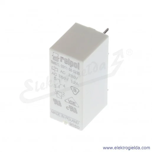 Przekaźnik miniaturowy RM87L-2011-35-5230 1P 230VAC do obwodów drukowanych i gniazd raster lewy 5mm