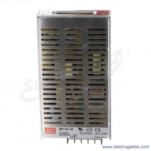 Zasilacz impulsowy SP-75-12 zasilanie 85-264VAC 120-370VDC, wyjście 12V 6.3A 75W Zasilacz impulsowy SP-75-12 zasilanie 85-264VAC 120-370VDC, wyjście 12V 6.3A 75W