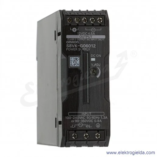 Zasilacz impulsowy S8VK-G06012 zasilanie 85..264VAC lub 90..350VDC, wyjście 12VDC moc 60W 4.5A, montaż DIN Zasilacz impulsowy S8VK-G06012 zasilanie 85..264VAC lub 90..350VDC, wyjście 12VDC moc 60W 4.5A, montaż DIN