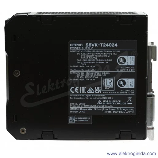 Zasilacz impulsowy S8VK-T24024 zasilanie 450..600VDC, wyjście 24VDC moc 240W 10A, montaż DIN Zasilacz impulsowy S8VK-T24024 zasilanie 450..600VDC, wyjście 24VDC moc 240W 10A, montaż DIN