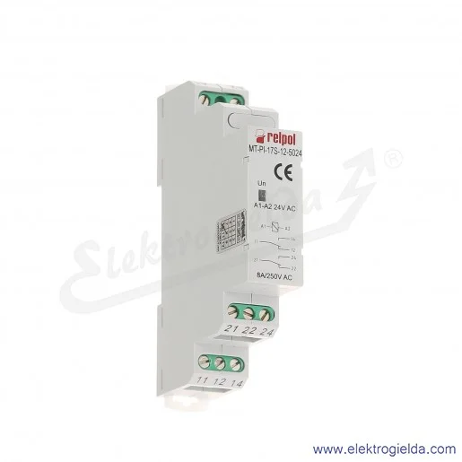 Przekaźnik elektromagnetyczny modułowy MT-PI-17S-12-5024 2P 24VAC Przekaźnik elektromagnetyczny modułowy MT-PI-17S-12-5024 2P 24VAC