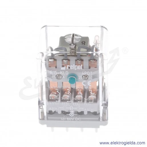 Przekaźnik elektromagnetyczny R15-2014-23-1060 KLD 4P 60VDC Przycisk testujący K + Dioda LED + Dioda