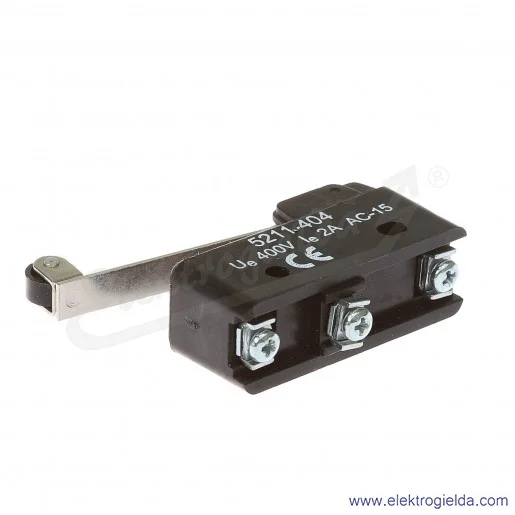 Łącznik krańcowy miniaturowy 5211-404 z dźwignią i rolką, L 51,0mm 1P Łącznik krańcowy miniaturowy 5211-404 z dźwignią i rolką, L 51,0mm 1P