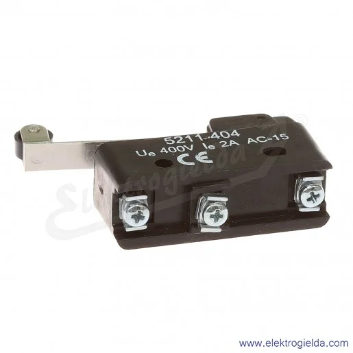 Łącznik krańcowy miniaturowy 5211-404 z dźwignią i rolką, L 51,0mm 1P Łącznik krańcowy miniaturowy 5211-404 z dźwignią i rolką, L 51,0mm 1P