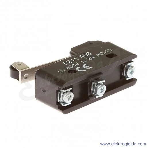 Łącznik krańcowy miniaturowy 5211-406 z dźwignią i rolką, L 37,2mm 1P Łącznik krańcowy miniaturowy 5211-406 z dźwignią i rolką, L 37,2mm 1P