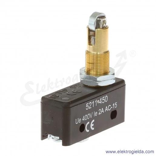 Łącznik krańcowy miniaturowy 5211-450 z popychaczem teleskopowym, z rolką wzdłuż 1P Łącznik krańcowy miniaturowy 5211-450 z popychaczem teleskopowym, z rolką wzdłuż 1P