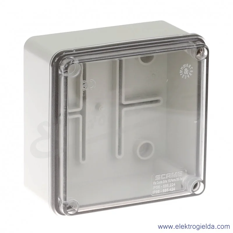 Obudowa seria SCABOX 686.224 100x100x50 mm IP56 przezroczyste wieczko Obudowa seria SCABOX 686.224 100x100x50 mm IP56 przezroczyste wieczko