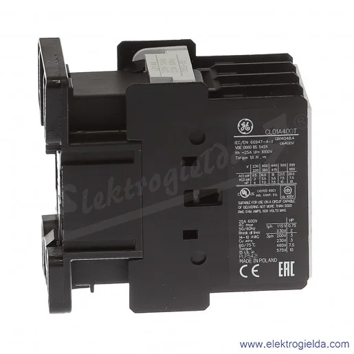 Stycznik CL01A400T6 230V AC 50/60 HZ, 5,5KW/400V AC-3, 25A AC-1, 4-polowy Stycznik CL01A400T6 230V AC 50/60 HZ, 5,5KW/400V AC-3, 25A AC-1, 4-polowy