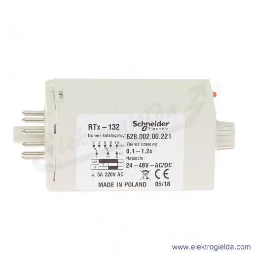 Przekaźnik czasowy 628-002-00-221, RTX132, 24-48VAC/DC, 0,1-1.2s Przekaźnik czasowy 628-002-00-221, RTX132, 24-48VAC/DC, 0,1-1.2s