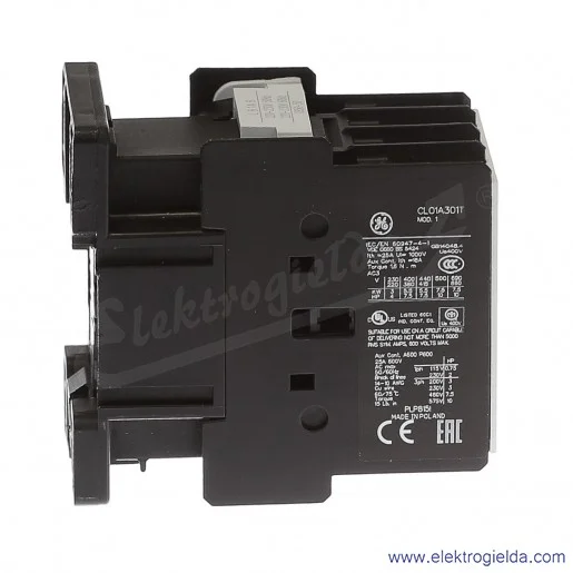 Stycznik CL01A301T6 230V AC 50/60 HZ, 1NC, 5.5KW/400V AC-3, 25A AC-1, 3-polowy Stycznik CL01A301T6 230V AC 50/60 HZ, 1NC, 5.5KW/400V AC-3, 25A AC-1, 3-polowy