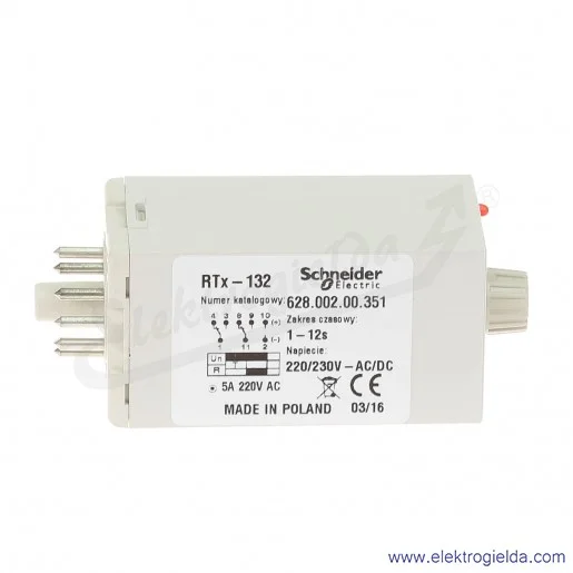 Przekaźnik czasowy 628-002-00-351, RTX132, 230VAC/DC, 1-12s Przekaźnik czasowy 628-002-00-351, RTX132, 230VAC/DC, 1-12s