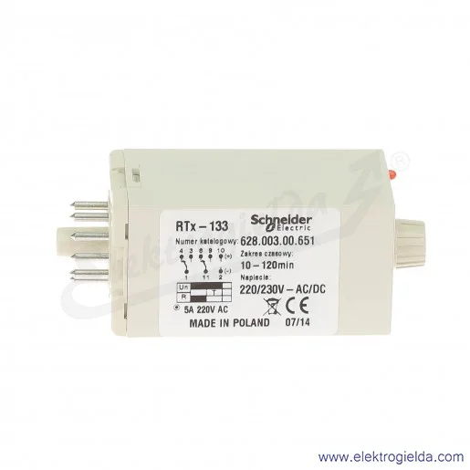 Przekaźnik czasowy 628-003-00-651, RTX133, 230VAC/DC, 10-120min Przekaźnik czasowy 628-003-00-651, RTX133, 230VAC/DC, 10-120min