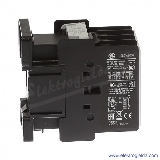 Stycznik CL01AB00T6 230V AC 50/60 HZ, 2NO+2NC, 5.5KW/400V AC-3, 25A AC-1, 4-polowy Stycznik CL01AB00T6 230V AC 50/60 HZ, 2NO+2NC, 5.5KW/400V AC-3, 25A AC-1, 4-polowy