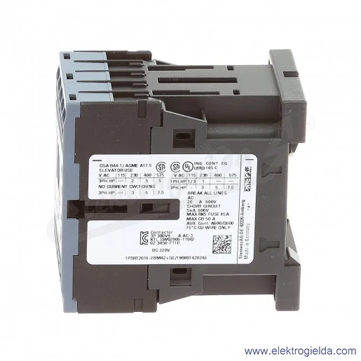 Stycznik 3RT2016-2BM42 3-POLOWY, AC-3, 4KW/400V, 1NC, DC 220V , ROZMIAR S00 Stycznik 3RT2016-2BM42 3-POLOWY, AC-3, 4KW/400V, 1NC, DC 220V , ROZMIAR S00