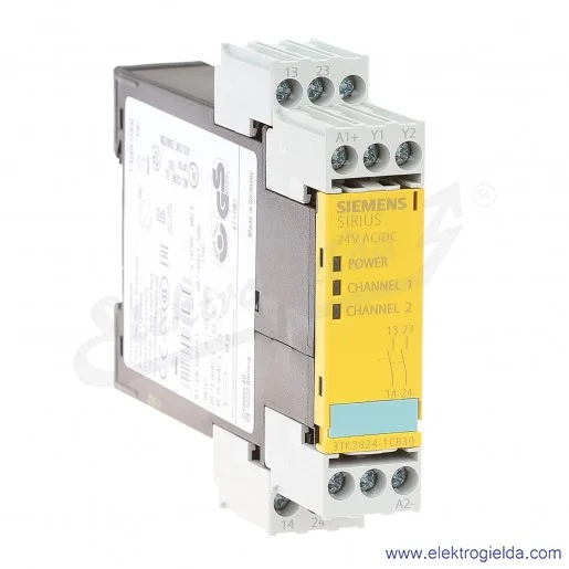 Przekaźnik bezpieczeństwa 3TK2824-1CB30 JEDNOSTKA PODST. AC/DC 24V, ZESTYKI ZWALNIAJĄCE: 2NO, AUTOSTART Przekaźnik bezpieczeństwa 3TK2824-1CB30 JEDNOSTKA PODST. AC/DC 24V, ZESTYKI ZWALNIAJĄCE: 2NO, AUTOSTART