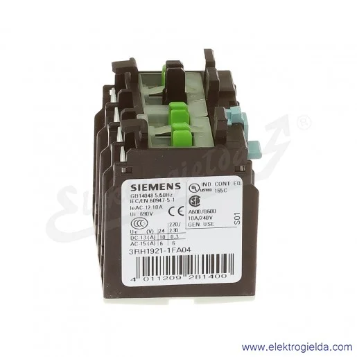 Styki pomocnicze 3RH1921-1FA04 4NC , DO STYCZNIKÓW S6 DO S12 Styki pomocnicze 3RH1921-1FA04 4NC , DO STYCZNIKÓW S6 DO S12