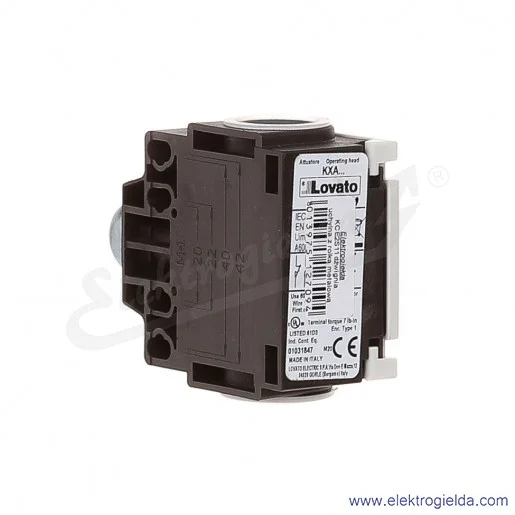 wyłącznik krańcowy KCE2S11 dźwignia uchylna z rolką metalową 19mm, styki 1NO+1NC, obudowa plastikowa IP65 wyłącznik krańcowy KCE2S11 dźwignia uchylna z rolką metalową 19mm, styki 1NO+1NC, obudowa plastikowa IP65