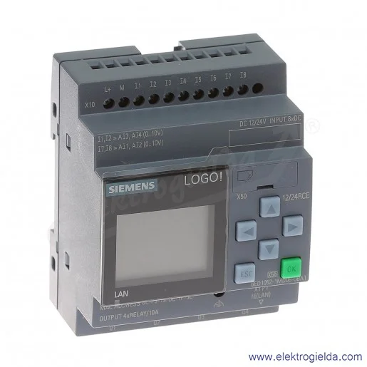 Moduł logiczny 6ED1052-1MD08-0BA1 LOGO8!12/24RCE, z wyświetlaczem , 12/24V DC , 8 wejść binarnych (w tym 4 wejścia analogowe nap Moduł logiczny 6ED1052-1MD08-0BA1 LOGO8!12/24RCE, z wyświetlaczem , 12/24V DC , 8 wejść binarnych (w tym 4 wejścia analogowe nap