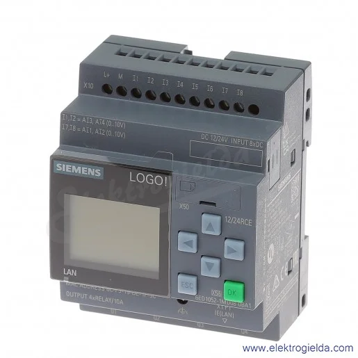 Moduł logiczny 6ED1052-1MD08-0BA1 LOGO8!12/24RCE, z wyświetlaczem , 12/24V DC , 8 wejść binarnych (w tym 4 wejścia analogowe nap Moduł logiczny 6ED1052-1MD08-0BA1 LOGO8!12/24RCE, z wyświetlaczem , 12/24V DC , 8 wejść binarnych (w tym 4 wejścia analogowe nap