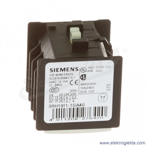 Blok styków pomocniczych 3RH1911-1GA40, STYKI 4 NC Blok styków pomocniczych 3RH1911-1GA40, STYKI 4 NC