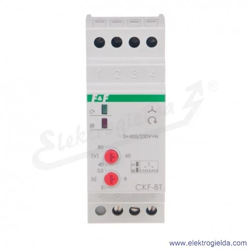 Przekaźnik kontroli faz CKF 2BT TRMS mikroprocesorowy czujnik kolejności zaniku fazy z kontrolą zadziałania styków stycznika z r Przekaźnik kontroli faz CKF 2BT TRMS mikroprocesorowy czujnik kolejności zaniku fazy z kontrolą zadziałania styków stycznika z r