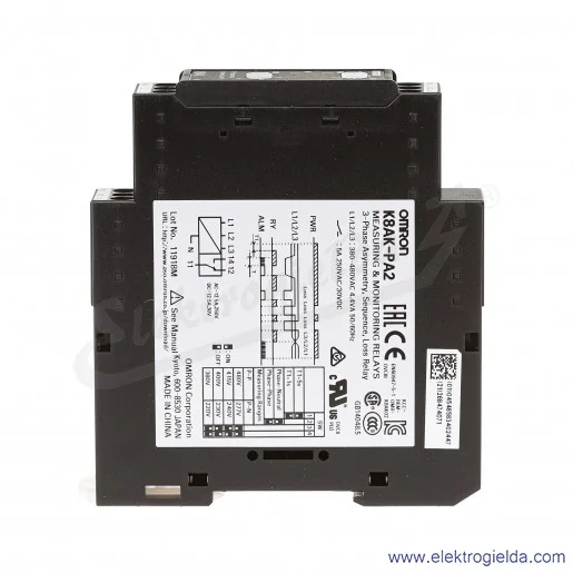 Przekaźnik kontrolny K8AK-PA2 zasilanie 220..480V, asymetria i zanik faz, kolejność faz w systemach 3 i 4 przewodowych, SPDT Przekaźnik kontrolny K8AK-PA2 zasilanie 220..480V, asymetria i zanik faz, kolejność faz w systemach 3 i 4 przewodowych, SPDT