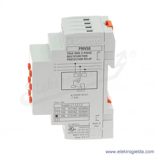 Przekaźnik nadzorczy PMV50A575, 250VAC, 8A, kolejność i zanik faz Przekaźnik nadzorczy PMV50A575, 250VAC, 8A, kolejność i zanik faz