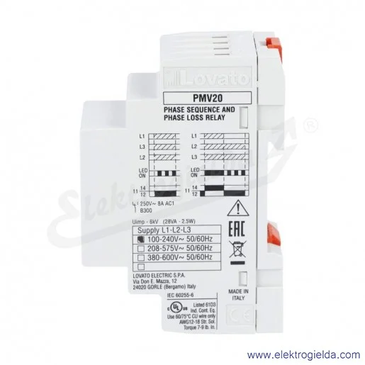 Przekaźnik kontrolny PMV20A575 Ue 208...575VAC zanik i kolejność faz Przekaźnik kontrolny PMV20A575 Ue 208...575VAC zanik i kolejność faz