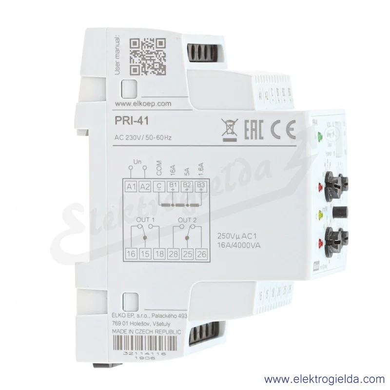 Przekaźnik nadzorczy PRI-41 0.4-16A prądowy, 230VAC/DC Przekaźnik nadzorczy PRI-41 0.4-16A prądowy, 230VAC/DC