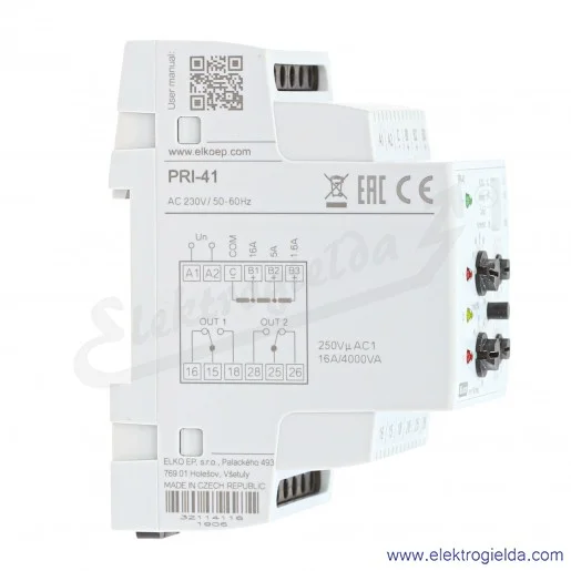 Przekaźnik nadzorczy PRI-41 0.4-16A prądowy, 230VAC/DC Przekaźnik nadzorczy PRI-41 0.4-16A prądowy, 230VAC/DC