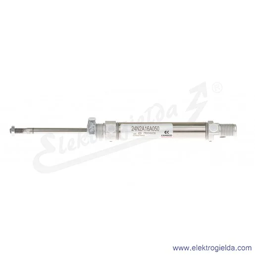 Siłownik pneumatyczny cylindryczny 24N2A16A050, D16X50, M5, dwustronnego działania, z magnesem, ISO 6432, amortyzacja mechaniczn Siłownik pneumatyczny cylindryczny 24N2A16A050, D16X50, M5, dwustronnego działania, z magnesem, ISO 6432, amortyzacja mechaniczn
