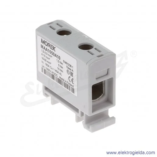 Złączka szynowa MAA1050A10, 1,5-50mm2, szary, 1xAL/CU zacisk uniwersalny, OTL50, 1000V Złączka szynowa MAA1050A10, 1,5-50mm2, szary, 1xAL/CU zacisk uniwersalny, OTL50, 1000V