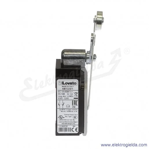 Wyłącznik krańcowy KMF2S11 dźwignia uchylna regulowana z rolką metalową 19mm, 1NO+1NC, obudowa metalowa IP65 Wyłącznik krańcowy KMF2S11 dźwignia uchylna regulowana z rolką metalową 19mm, 1NO+1NC, obudowa metalowa IP65