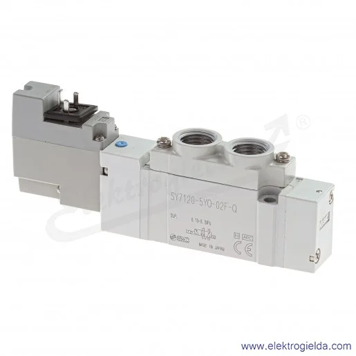Zawór rozdzielający SY7120-5YO-02F-Q, 5/2, G1/4, monostabilny, 24VDC, 1.5-7 bar, przyłącze DIN-Y, bez wtyczki Zawór rozdzielający SY7120-5YO-02F-Q, 5/2, G1/4, monostabilny, 24VDC, 1.5-7 bar, przyłącze DIN-Y, bez wtyczki