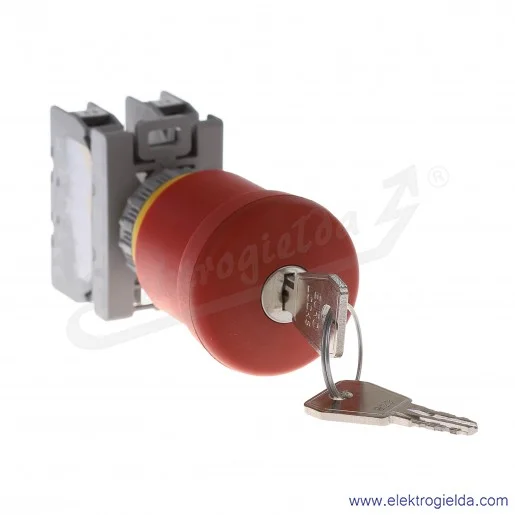 Przycisk sterowniczy kompletny SP22-BSN-02 bezpieczeństwa grzybkowy 2NC odryglowanie przez przekręcenie kluczyka Przycisk sterowniczy kompletny SP22-BSN-02 bezpieczeństwa grzybkowy 2NC odryglowanie przez przekręcenie kluczyka