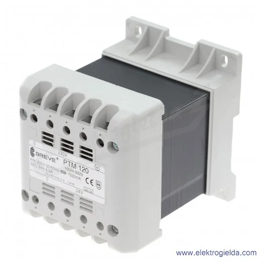 Transformator jednofazowy PTM 120, 230/24V, 5A, montaż DIN Transformator jednofazowy PTM 120, 230/24V, 5A, montaż DIN