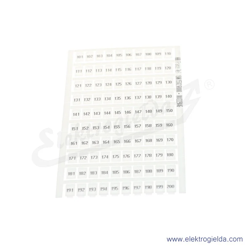 Karta oznaczników MC612PA 10 x wiersz cyfr 101- 200 poziomo [5,6x12mm] 100 oznaczników/kartę do ZS i ZK 6mm