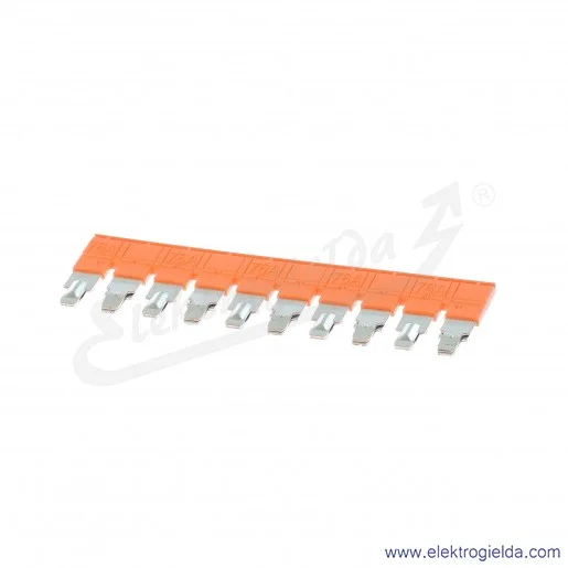 Mostek grzebieniowy JB10-10 10-polowy izolowany 76A pomarańczowy do złączek ZS i ZK 10mm Mostek grzebieniowy JB10-10 10-polowy izolowany 76A pomarańczowy do złączek ZS i ZK 10mm